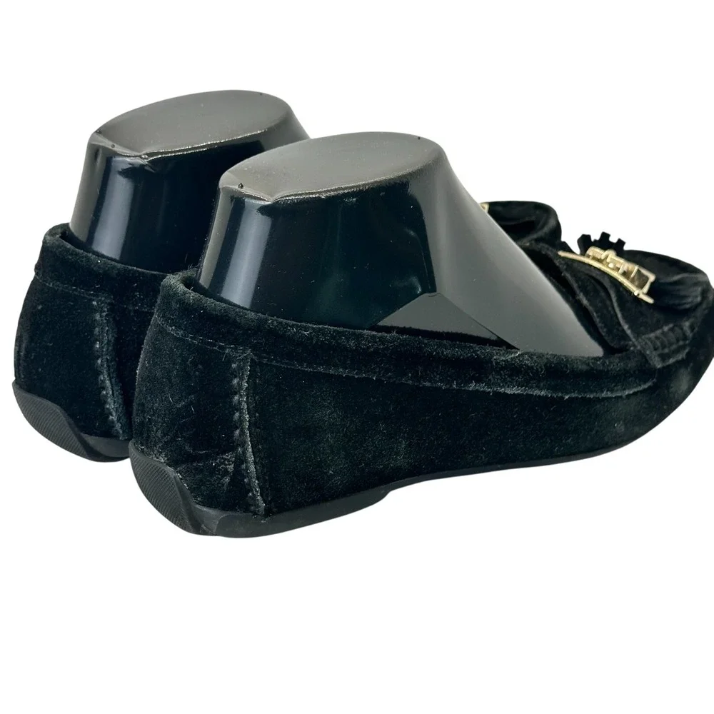 Anne Klein iflex Black Suede Moccasin Loafer Akoates Tassel Flat Shoes Size 6.5M